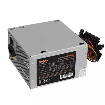 Блок питания ATX Exegate UN650 EX259601RUS-S 650W, SC, 12cm fan, 24p+4p, 6/8p PCI-E, 3*SATA, 2*IDE, FDD + кабель 220V с защитой от выдергивания