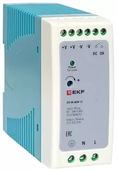 Блок питания EKF DR-M-60W-12 на дин рейку 60 Вт, 220 В AC /12 В DC