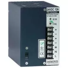Блок питания OSNOVO PS-24240/I промышленный. DC24V, 10A (240W). Диапазон входных напряжений: AC115, 230V. КПД: 82%. Регулировка выходного напряжения в