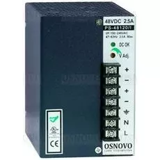 Блок питания OSNOVO PS-48120/I промышленный. DC48V, 2,5A (120W). Диапазон входных напряжений: AC100-240V. КПД: 83%. Регулировка выходного напряжения в