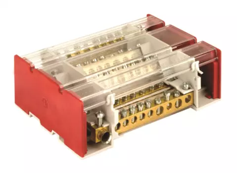 Блок распределительный на DIN рейку DKC BD3160104 c выносной клеммой 4р 160А, 7х7мм 1х8мм 1х9мм 1х12мм, "Quadro"