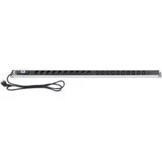Блок розеток 19, 10 розеток Cabeus PDU-16-10S-10C13-B для шкафов, вертикальный, 10 розеток Schuko, 10 розеток IEC 320 C13, 16А, автомат защиты, алюмин