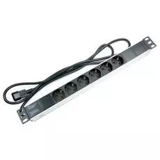 Блок розеток 19", 6 розеток Cabeus PDU-6P-2IEC 19" шкафов, горизонтальный, 10 A, без выключателя, алюминиевый корпус, шнур 2 м, вилка IEC 320 C14