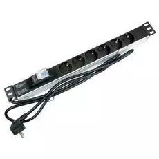 Блок розеток 19, 6 розеток Cabeus PDU-6P-B-2EU для 19" шкафов, горизонтальный, автоматический выключатель 16 A , шнур 2м, алюминиевый корпус, немецкий