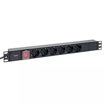 Блок розеток 19", 6 розеток EKF TRC-HPD-LS-16A-6SH-2MSH PDU TERACOM 1U 16А/250В Schuko с выключат. шнур 2 м 3x1,5 мм2 вилка Schuko корпус пластик черн