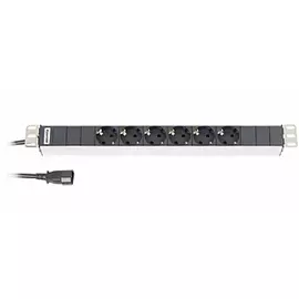 Блок розеток 19, 6 розеток Hyperline SHT19-6SH-2.5IEC горизонтальный, 6 розеток,10 A,IEC 320 C14,шнур 2.5м