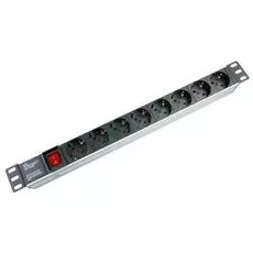 Блок розеток 19, 8 розеток Cabeus PDU-8P для 19" шкафов, горизонтальный, 10 A, выключатель, гнездо под шнур, алюминиевый корпус