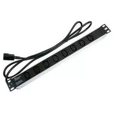 Блок розеток 19, 8 розеток Cabeus PDU-8I-2IEC для 19" шкафов, горизонтальный, IEC 320, 10 A, без выключателя, алюминиевый корпус, шнур 2 м, вилка IEC