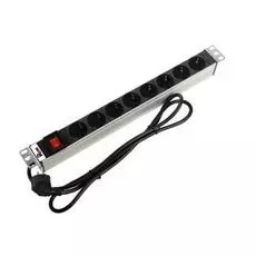 Блок розеток 19, 8 розеток ЦМО R-16-8S-V-440-1.8 Rem-16 с выкл., 8 Schuko, 16A, алюм., шнур 1,8 м.