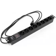 Блок розеток 19, 8 розеток Hyperline SHE19-8SH-S-2.5IEC Schuko (10A), 250В, кабель питания 3х1.0мм2, 2.5 м, с вилкой IEC 320 C14