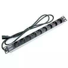 Блок розеток 19, 9 розеток Cabeus PDU-9P-2IEC для 19" шкафов, горизонтальный, 10 A, без выключателя, алюминиевый корпус, шнур 2 м, вилка IEC 320 C14
