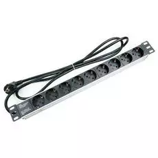 Блок розеток 19", 9 розеток Cabeus PDU-9P-2EU для 19" шкафов, горизонтальный, 16 A, без выключателя, шнур 2м, алюминиевый корпус, немецкий стандарт