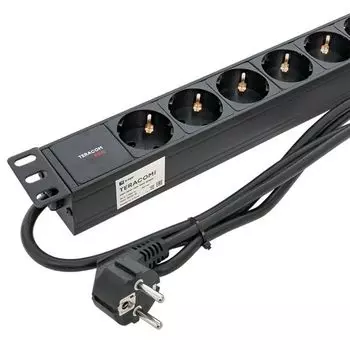 Блок розеток 19", 9 розеток EKF TRP-HPD-16A-9SH-2MSH PDU TERACOM PRO 1U 16А/250В Schuko шнур 2 м 3x1,5 мм2 вилка Schuko корпус алюминий черный