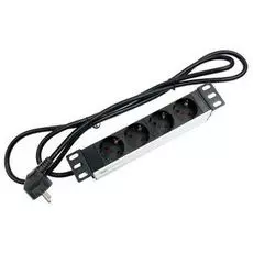 Блок розеток Cabeus PDU-4P-2EU для 10" шкафов, горизонтальный, 4 розетки, 16 A, без выключателя, алюминиевый корпус, шнур 2 м, вилка немецкий стандарт