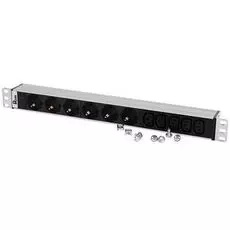 Блок розеток ЦМО R-10-6S-5C13-I-440-Z Rem-10 без шнура с инд., 6 Sсhuko, 5 IEC 60320 C13, вход IEC 60320 C14, 10 A, алюм., 19"