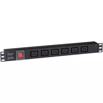 Блок розеток Exegate ServerPro PDU-19H012 Al-6C19-C20-SW EX280870RUS (19", 1U, Алюминий, 6 IEC 320 C19, С20, выкл. с подсветкой, черный, RTL)