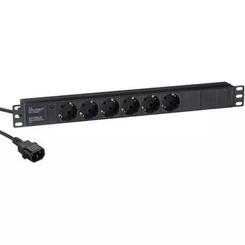 Блок розеток Exegate ServerPro PDU-19H604 Al-6S-C14-2.5CU EX280829RUS (19", 1U, Алюминий, 6 Schuko, кабель с вилкой C14 VDE-250V-10A-3*1.0mm2, медь, 2