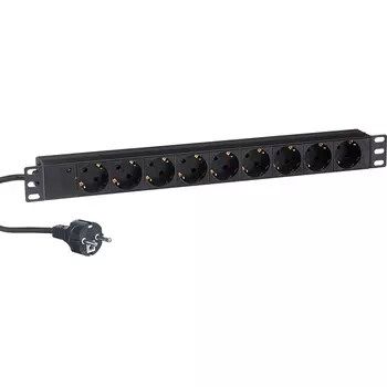 Блок розеток Exegate ServerPro PDU-19H904 Al-9S-EU2.5CU EX280850RUS (19", 1U, Алюминий, 9 Schuko, кабель с евровилкой VDE-250V-16A-3*1.5mm2, 2.5 метра