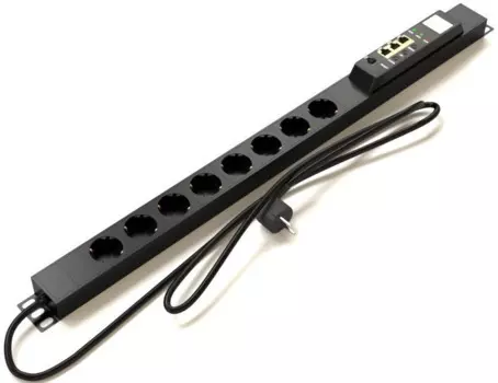 Блок розеток Hyperline IP-PDU-2017IFDA-110-0008D управляемый IP-PDU, вертикальный, 8 розеток DIN49440, 230V, 16А, кабель питания 3х1.5 мм2, 3 м, вилка