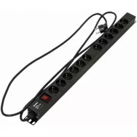 Блок розеток Hyperline SHE-12SH-S-2.5EU 12*Schuko, 16 A, с выключателем, кабель питания 3х1.5мм2, 2.5 м, с вилкой Schuko