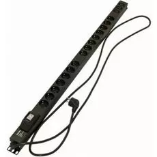 Блок розеток Hyperline SHE-15SH-3IEC-B-2.5EU 15*Schuko+3хIEC320 C13, 16 A, 250В, с автоматическим выключателем, кабель питания 3х1.5мм2, 2.5 м, с вилк