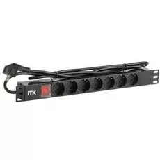 Блок розеток ITK PH12-7D1 на 7 розеток нем. стандарт, с LED выключателем,1U, шнур 2м вилка нем. стандарт, алюминиевый профиль