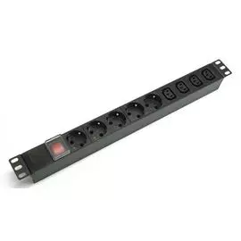 Блок розеток NT 447070 SOC.BR 230.10B-5S-4С13-С14 B горизонтальный, 230В, 10А, выключатель, выход: Schuko-5, С13-4, вход: С14, черный