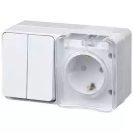Блок Schneider Electric ATN540174 AtlasDesign PROFI IP54 О/У РОЗ. з/к со шт. 16А 250B, ВЫКЛ.2-клав.10А, белый