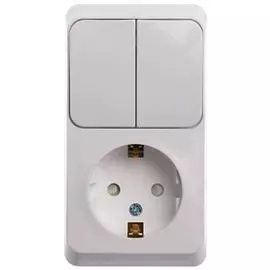 Блок Schneider Electric BPA16-202B розетка с/з со шторками+выключатель 2-клавишный бел