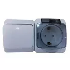 Блок Schneider Electric BPA16-241B Этюд выключатель 1-клавишный + розетка с заземлением, со шторками, наружный, 250 В, IP44 (белый)