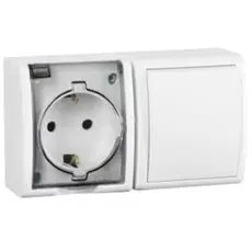 Блок Simon 1594511-030 Aqua Белый, розетка 2P+E Schuko 16А 250В + выкл.10А 250В, IP54