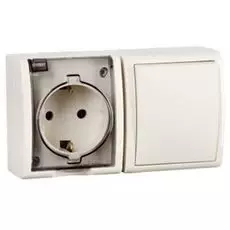 Блок Simon 1594511-031 Aqua Бежевый, розетка 2P+E Schuko 16А 250В + выкл.10А 250В, IP54