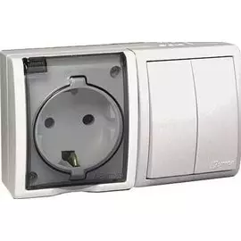Блок Simon 1594515-030 Aqua Белый, розетка 2P+E Schuko 16А 250В + выкл.двойной 10А 250В, IP54