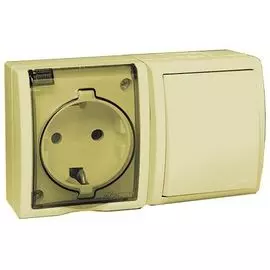 Блок Simon 1594516-031 Aqua Бежевый, розетка 2P+E Schuko 16А 250В + выкл.проход.10А 250В, IP54