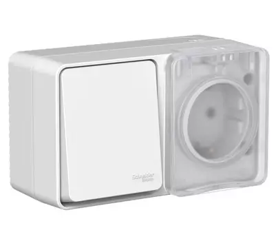 Блок Systeme Electric ATN543070 AtlasDesign PROFI IP54 О/У Розетка с заземлением со шторками 16А + Выключатель одноклавишный 10А, Серый