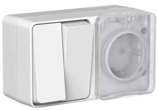 Блок Systeme Electric ATN543074 AtlasDesign PROFI IP54 О/У Розетка с заземлением со шторками 16А + Выключатель двухклавишный 10А, Серый