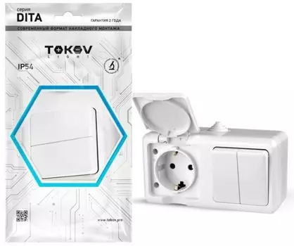Блок TOKOV ELECTRIC TKL-DT-V2RZ-C01-IP54 ОП Dita (розетка 16А 250В с заземл. 2-кл. выкл. 10А) IP54 бел