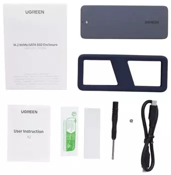 Бокс внешний UGREEN CM777 25665_ для жесткого диска M.2 NVMe SATA SSD Enclosure (20Gbps). цвет: серый космос