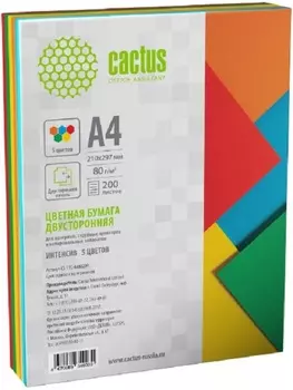 Бумага Cactus CS-CPC-A480200 A4/80г/м2/200л./радуга интенсив (5цветов)