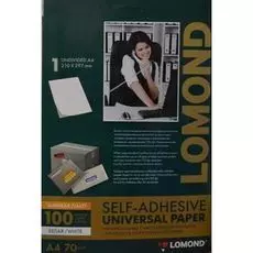 Бумага Lomond 2100001 Самоклеящаяся бумага LOMOND универсальная для этикеток, A4, (210 x 297 мм), 70 г/м2, 100 листов
