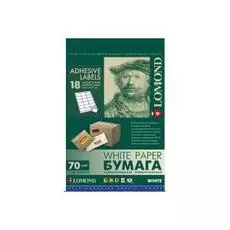 Бумага Lomond 2100135ТЕХ Наклейка LOMOND Самоклеющаяся бумага универс.18-дел.70/А4/50 л.(66,7*46) 1650 шт.(техн.упак.)