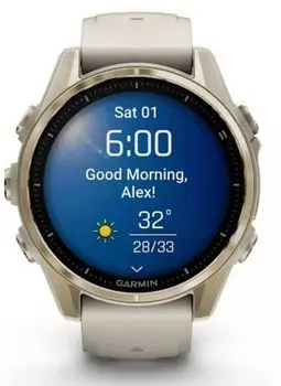 Часы Garmin Fenix 8 AMOLED Sapphire 010-02903-11 43мм, дымчато-серый ремешок, золотистые