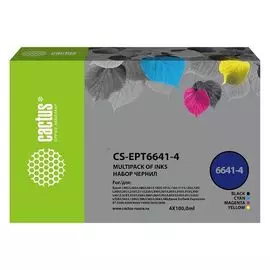 Чернила Cactus CS-EPT6641-4 голубой/пурпурный/желтый/черный 4x100мл для Epson L100/L110/L120/L132