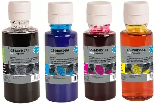 Чернила Cactus CS-GT51/GT52SET голубой/пурпурный/желтый/черный набор для HP Ink Tank 110/115/116/118/310/315/316/318/319/515/615;Wireless 410/411/415/