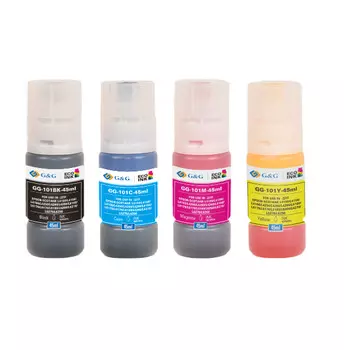 Чернила G&G GG-101BKCMY-45ML*4 101BKCMY голубой/пурпурный/желтый/черный набор 4x45мл для Epson EcoTank L4150/L4156/L4160/L4250/L4260/L4266/L6160/L6170