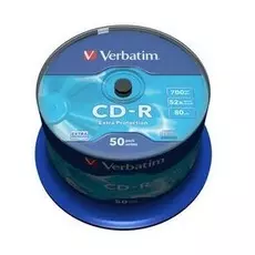 Диск CD-R Verbatim 43351 700МБ, 80 мин., 52x, 50 шт., Cake Box, DL