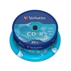 Диск CD-R Verbatim 43432 700МБ, 80 мин., 52x, 25 шт, Cake Box, DL