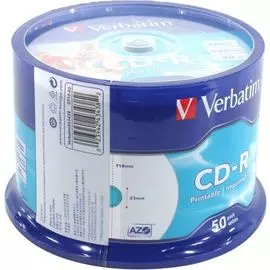 Диск CD-R Verbatim 43438 700МБ, 80 мин., 52x, Cake Box 50 шт. Printable