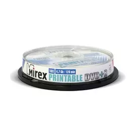 Диск DVD+R Mirex 204596 4.7 Gb, 16x, Cake Box, 10шт, Ink Printable