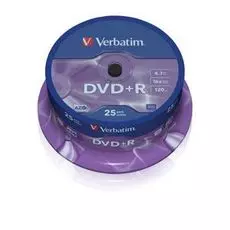 Диск DVD+R Verbatim 43500 4.7ГБ, 16x, 25 шт., Cake Box